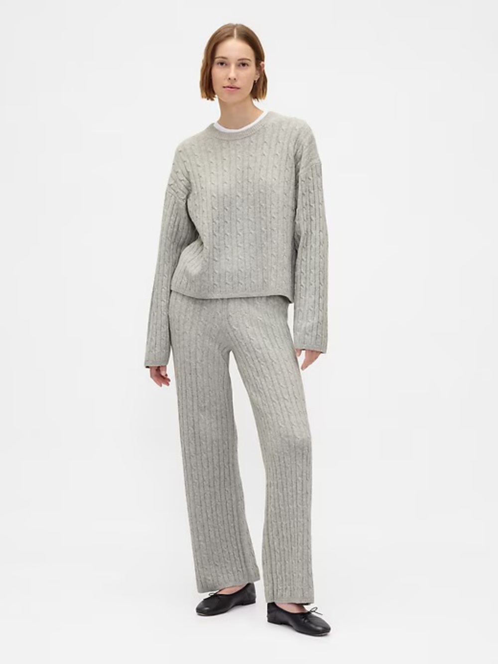 GAP CashSoft Cable-Knit Sweater and Pants Light Heather Grey Set